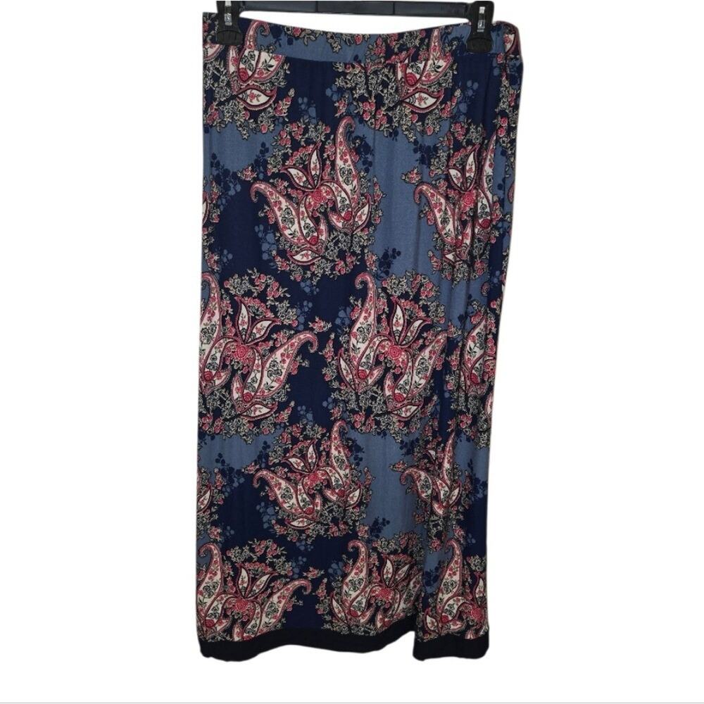 Gilli Womens 1X Paisley Maxi Skirt Blue Pink Boho Side Slit Stretch XS799E